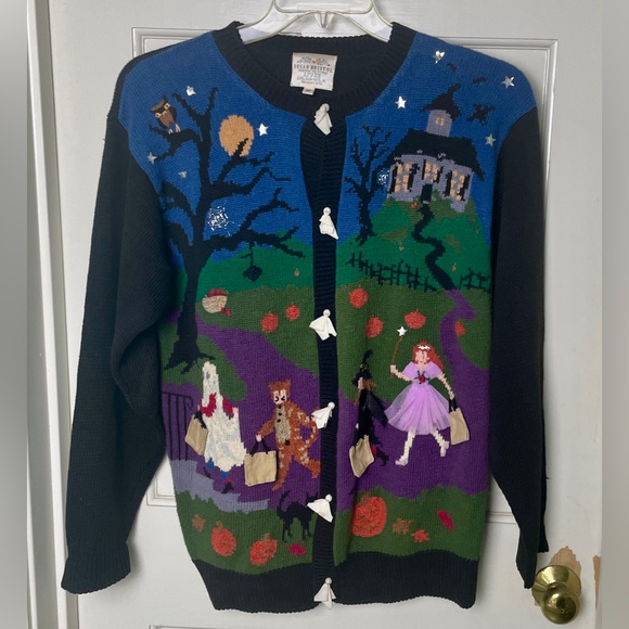Susan Bristol Sweaters - Susan Bristol Halloween Cardigan Sweater M Ghost Buttons Trick Or Treat Medium